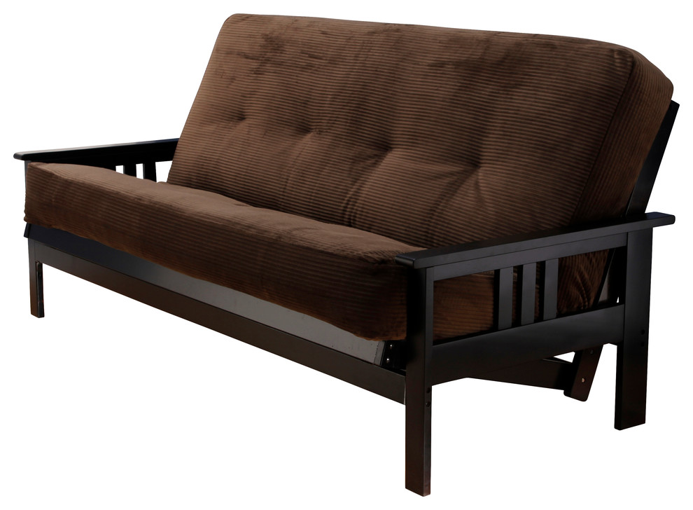Woodbury Full Size Futon Sofa With Vivid Fibers Tufted Innerspring Mattress, Bla