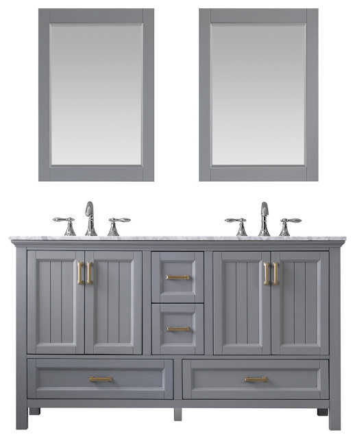 Isla Gray Bathroom Vanity Set, Luz 60 Double Sink Bathroom Vanity Set