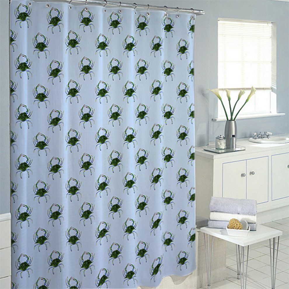Betsy Drake Female Blue Crab Shower Curtain Light Blue Beach Style