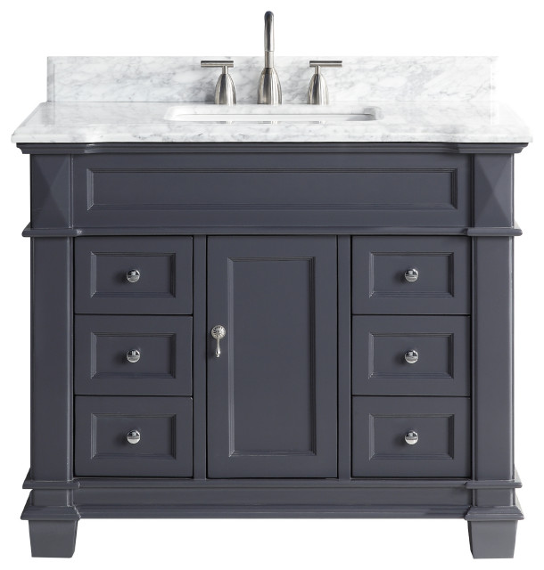 1917 42"  Bathroom Vanity Cabinet Set Marble Top and Sink (no backsplash), Dark Gray