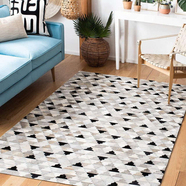 Grey and Black Flatweave Leather Area Rug for Living Room, Dining, or ...