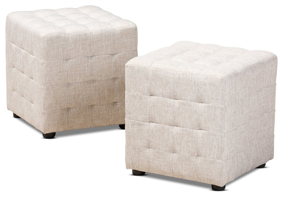 Red Baxton Studio Set Of 2 Siskal Modern Cube Ottomans