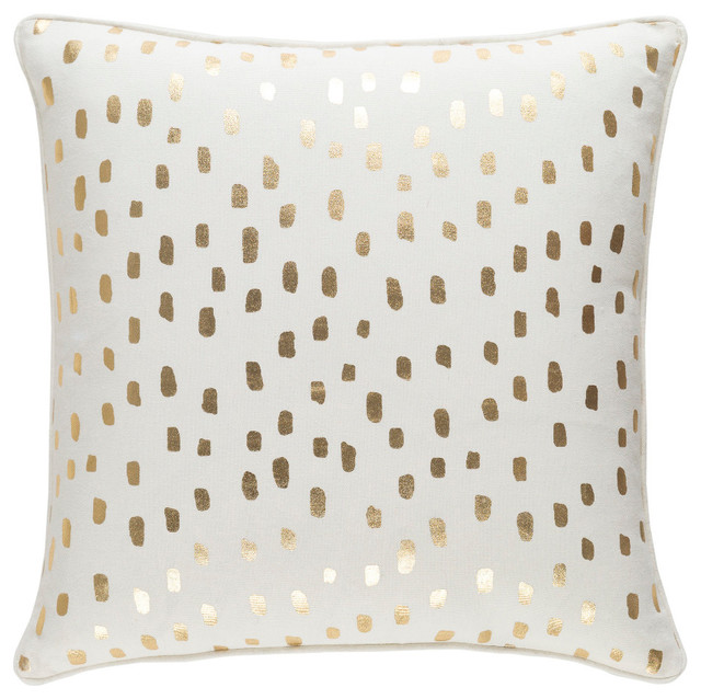 Modern Cotton Cream And Metallic Gold Accent Pillow 18 X18 Contemporary Decorative Pillows By Gwg Outlet