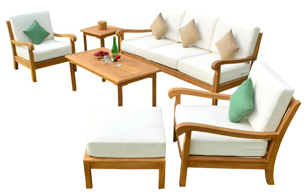 6Piece Nain Outdoor Teak Sofa Set with Canvas Antique Beige Sunbrella