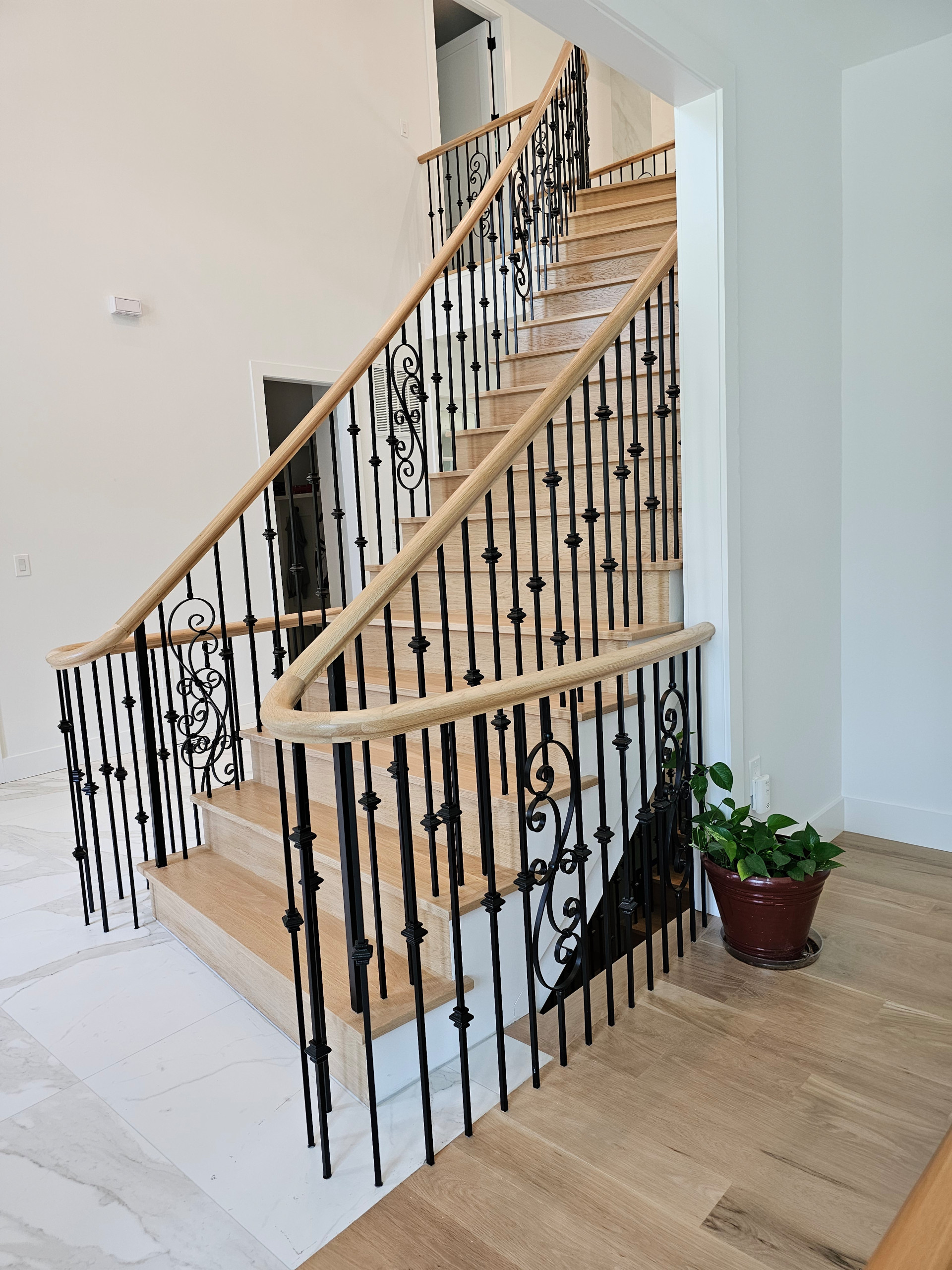 120_Luxurious White Oak Stair with Iron Balusters, Great Falls, 22066