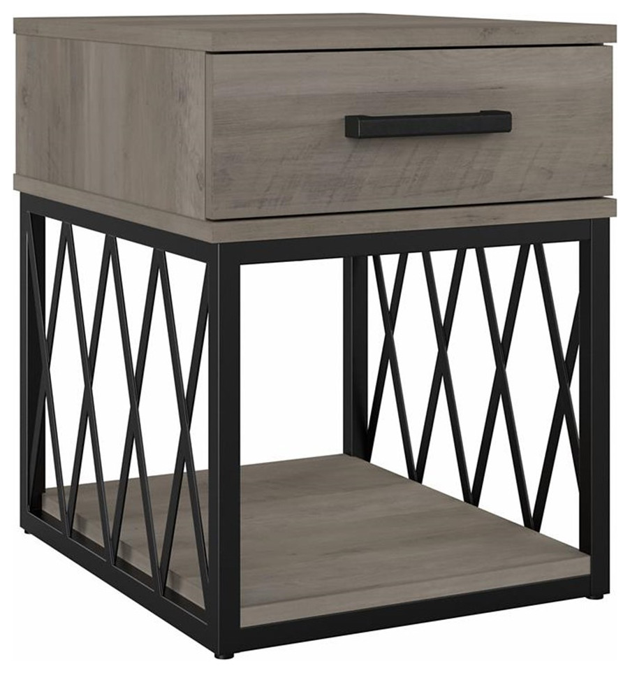 City Park Industrial End Table with Drawer in Driftwood Gray - Engineered Wood
