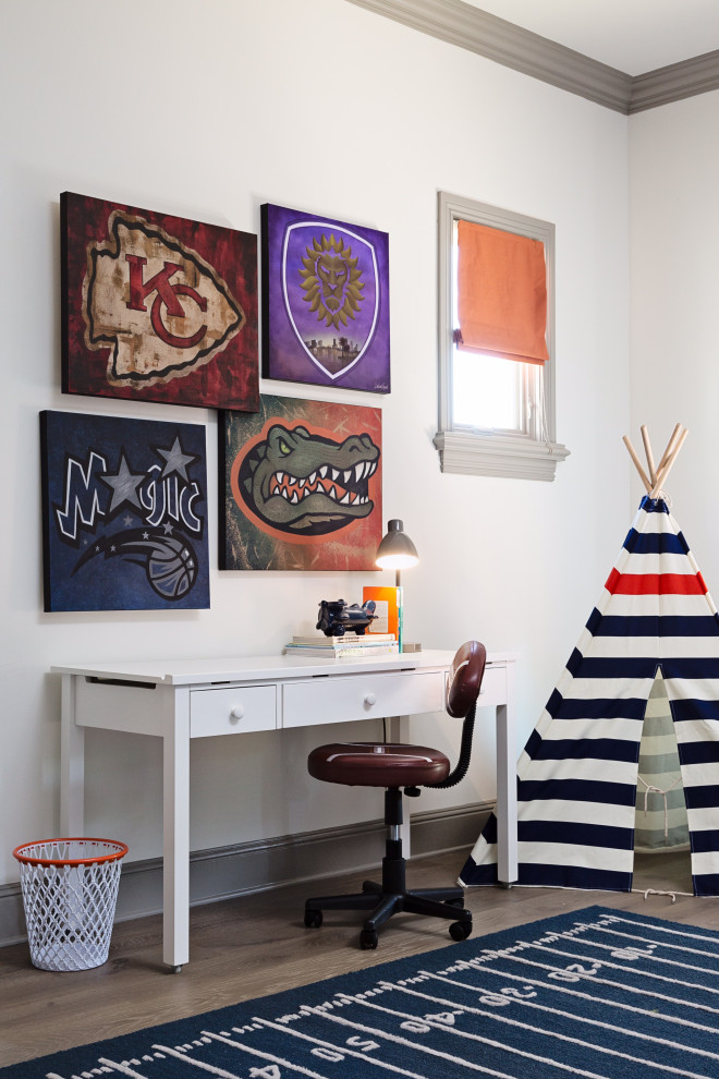 Design ideas for a mid-sized contemporary kids' room for girls in Other.