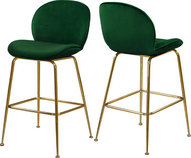 Paris Velvet Upholstered Counter Stool (Set of 2), Green, Gold Base