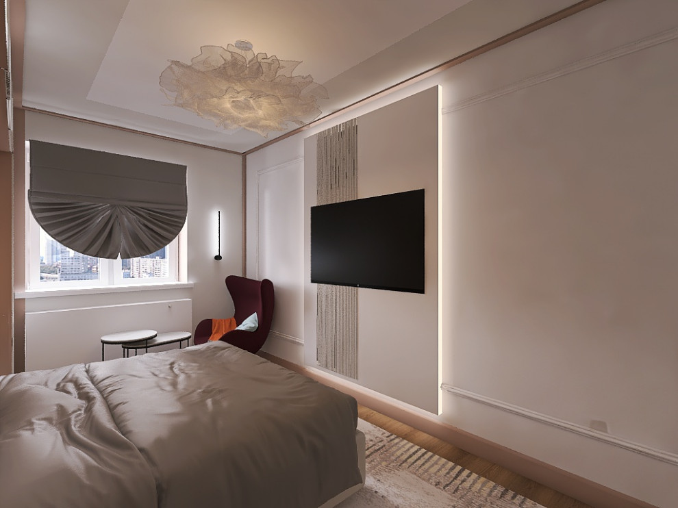 квартира в серо-бежевых тонах с яркой ванной