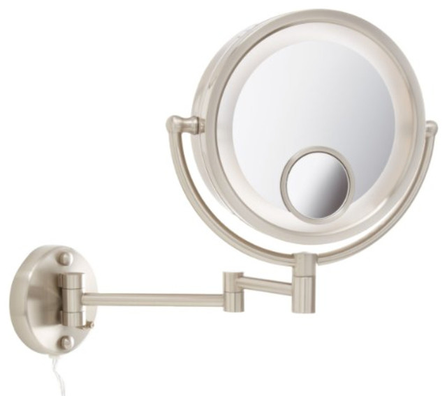 Jerdon HL8515N 8.5-Inch Two-Sided Swivel Halo Lighted Wall Mount Mirror with 7x
