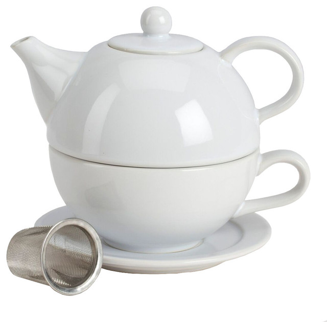 Omniware White Ceramic Tea For One With Infuser Contemporary Teapots By Bigkitchen