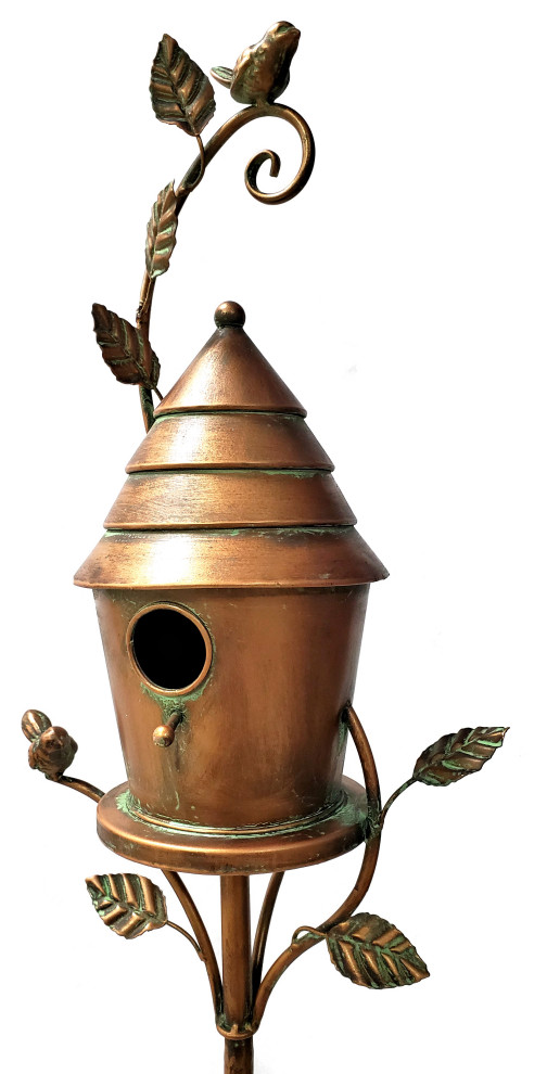 Antique Copper Saran Birdhouse Stake "Mary" Traditional Birdhouses