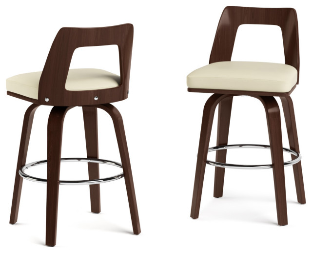 Ellison Bentwood Swivel Bar Stool, Set of 2, Faux Leather Midcentury