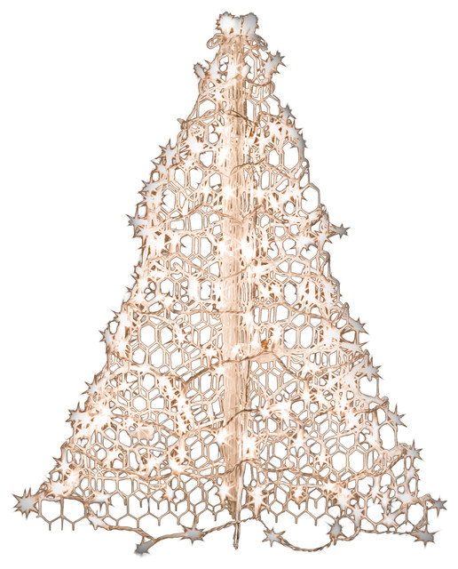 White Wire Crab Pot Tree With 100 Clear Mini Lights Contemporary