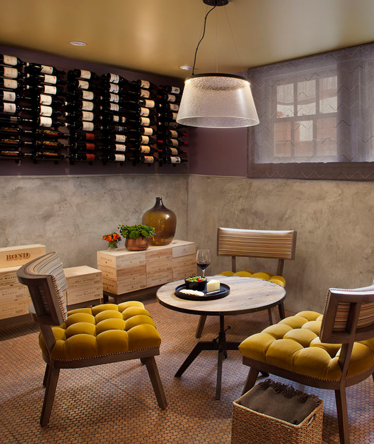 Design ideas for a country wine cellar in San Francisco with cork floors.