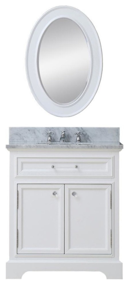 Derby White Bathroom Vanity, Pure White, 24" Wide, One Mirror, One Faucet