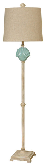 Ceramic Clamshell Floor Lamp With Natural Linen Drum Shade