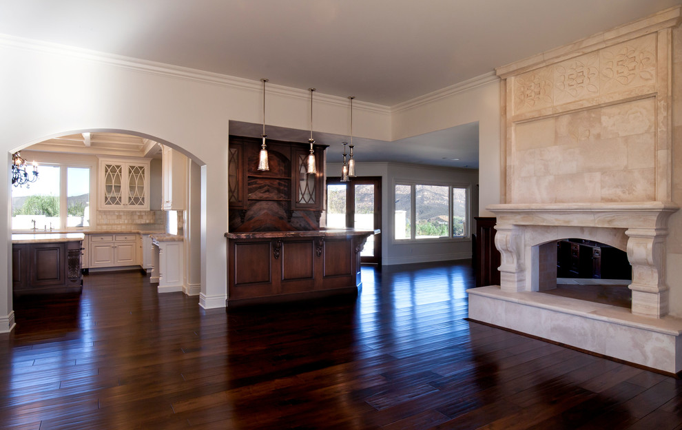 White Italian Villa Family Room with fireplace - Traditional - Los ...