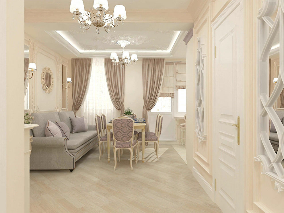 ЖК "Ленинградский", гостиная-столовая в стиле русский ампир