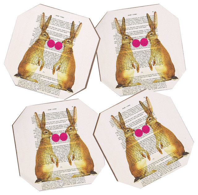 Coco de Paris Rabbits With Bubblegum 1 4 Coasters and Bamboo Holder