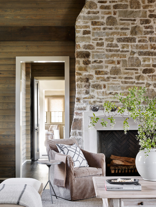 interior stone wall living room