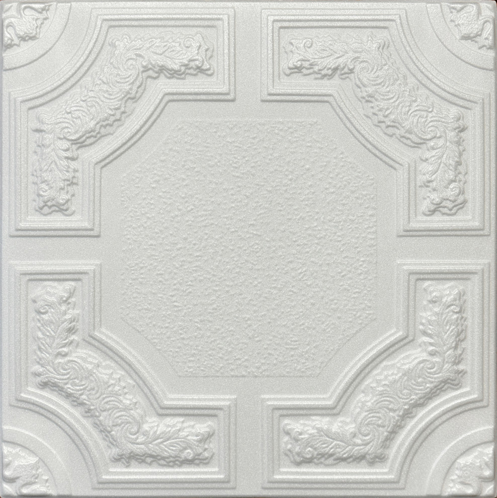 20"x20" Styrofoam Glue Up Ceiling Tiles, R28A Plain White Traditional