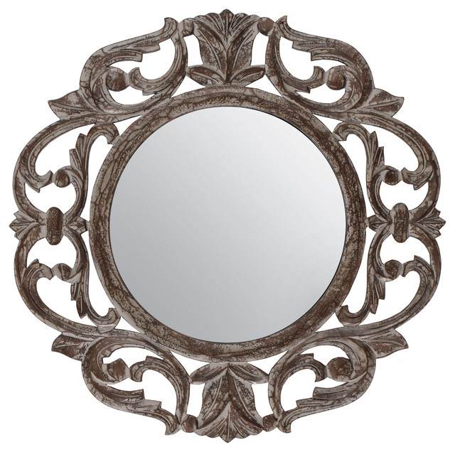 Alba Carved Mirror, Gray, 24"