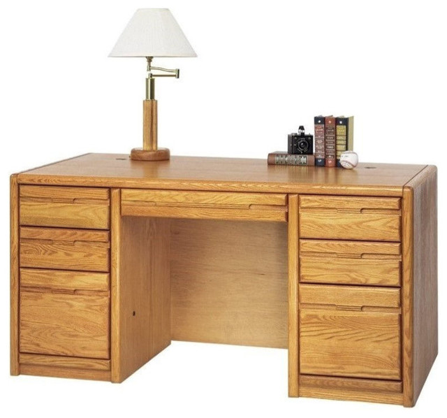 Martin Furniture Contemporary 60" Double Pedestal Desk in Medium Oak
