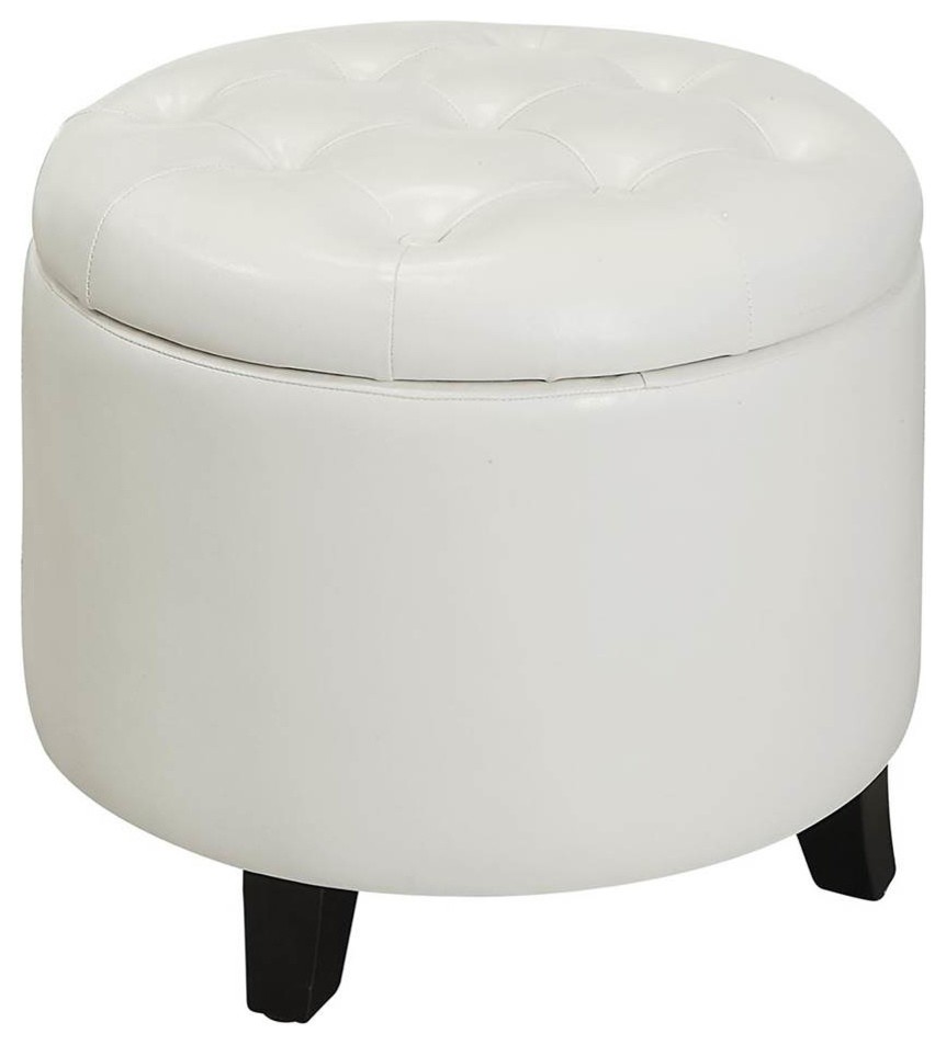 Round Ottoman In White Transitional Footstools And Ottomans By Shopladder