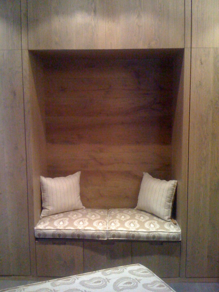 Bedroom - small rustic guest medium tone wood floor bedroom idea