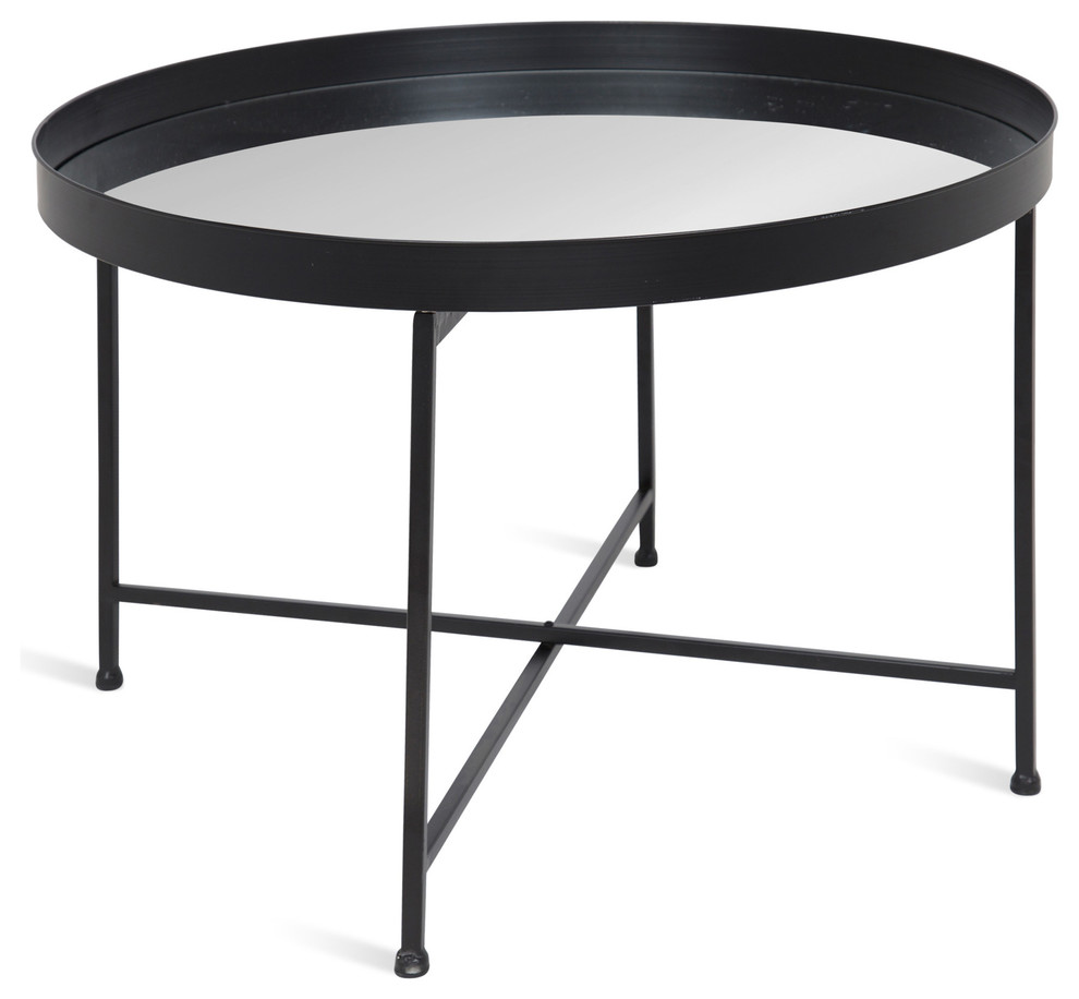 Celia Round Mirrored Coffee Table, Black 28.25x28.25x19