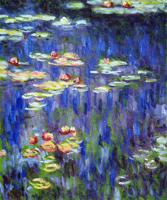 Monet Water Lilies Green Reflection Oil Painting Left Half