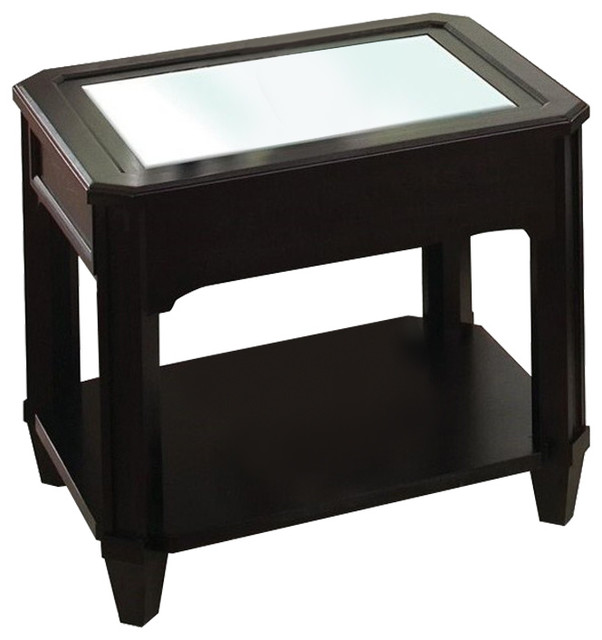 Beaumont Lane Glass Top Rectangular End Table in Black Forrest Birch Transitional Side