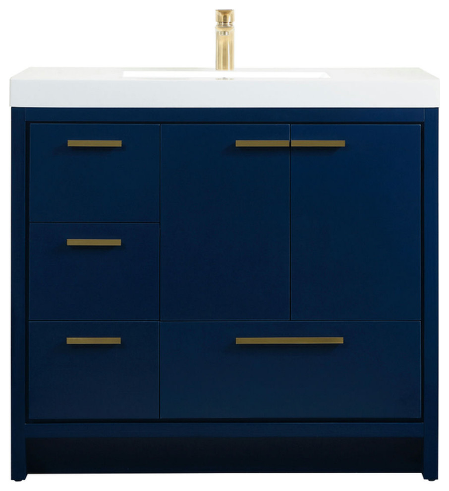 36" Single Bathroom Vanity, Blue, Vf46036Mbl Contemporary Bathroom