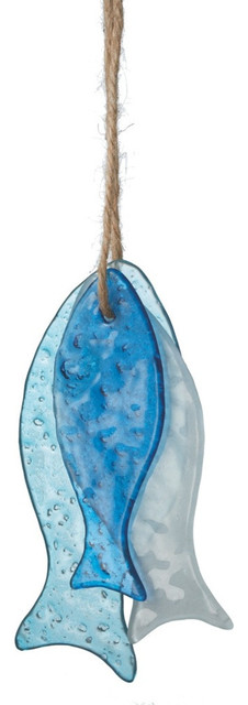 Sea Glass Hanging Fish Ornaments, 3 Piece Set