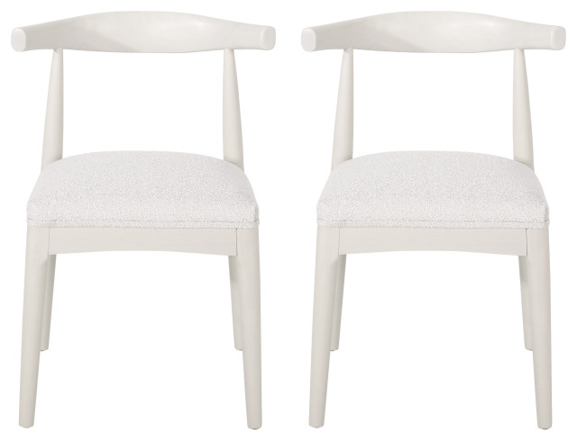 Covey Mid Century Modern Fabric Upholstered Wood Dining Chairs, Set of 2, Almond/Bleached Wood, Textured Boucle/Rubber Wood