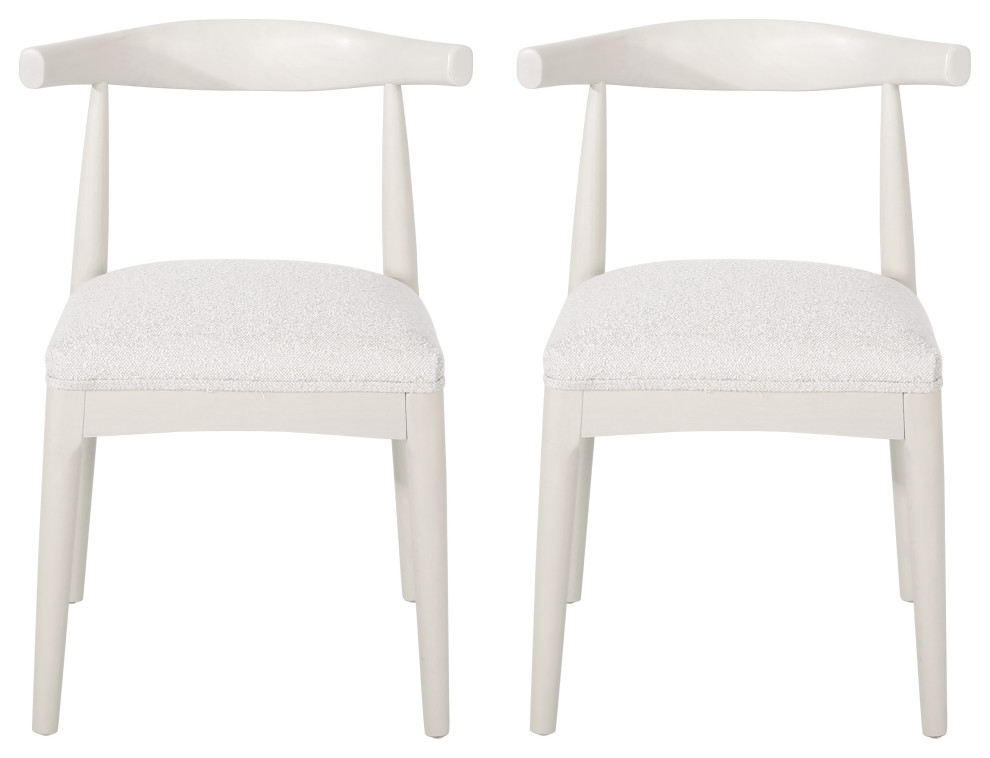 Covey Mid Century Modern Fabric Upholstered Wood Dining Chairs, Set of 2, Almond/Bleached Wood, Textured Boucle/Rubber Wood