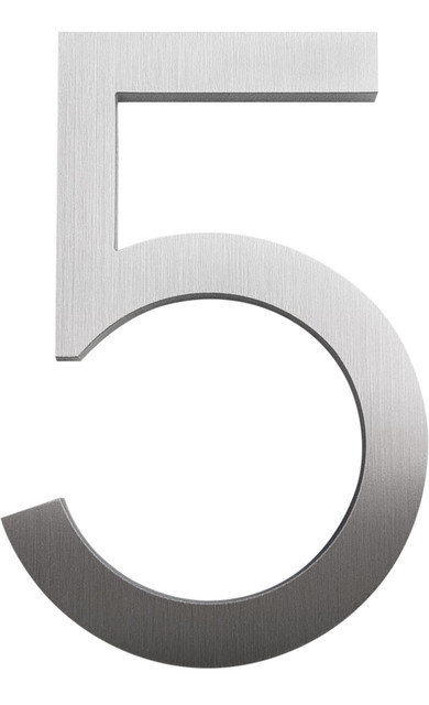 Modern Font House Number, Brushed, 8", Number 5