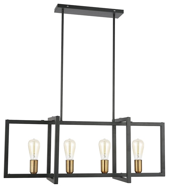 4 Light Kitchen Island Pendant Matte Black With Antique Brass Finish
