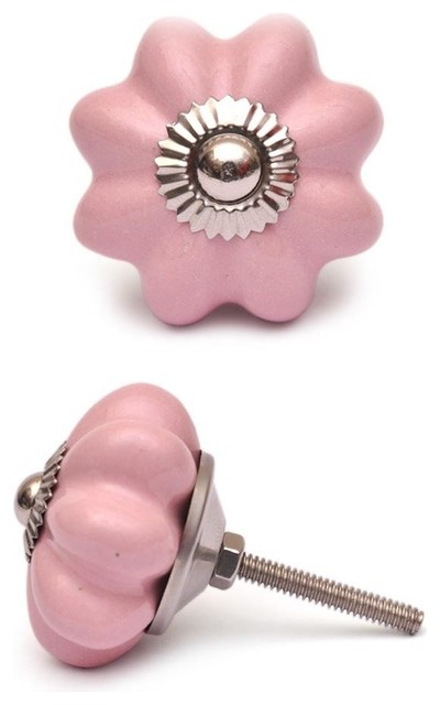 Ceramic Knobs Pink Flower Set Of 3 Cabinet And Drawer Knobs