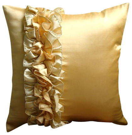 Vintage Style Ruffles Gold Satin Decorative Pillow Covers Vintage