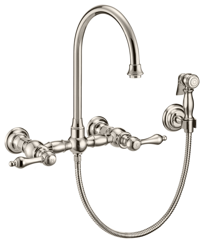Whitehaus WHKWLV3-9301-NT-PN Polished Nickel Wall Mount Faucet With Side Spray