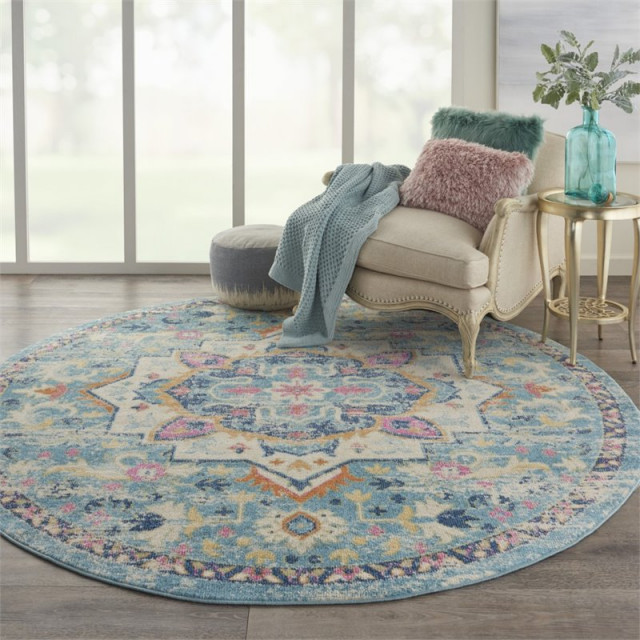 HomeRoots 8' Round Distressed Polypropylene Fabric Area Rug in Light  Blue/Ivory - Area Rugs - by Homesquare | Houzz
