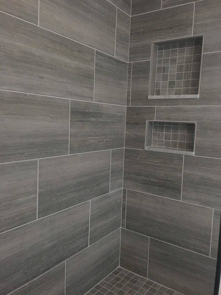Trendy 12 x 24" gray tile Eclectic Bathroom New York by