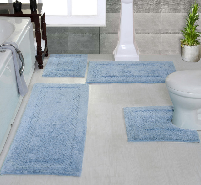 Classy Collection 4 Piece Bath Rug Set, Machine Wash Contemporary