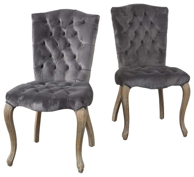 2 Pack Dining Chair, Cabriole Legs With Charcoal Velvet Seat With