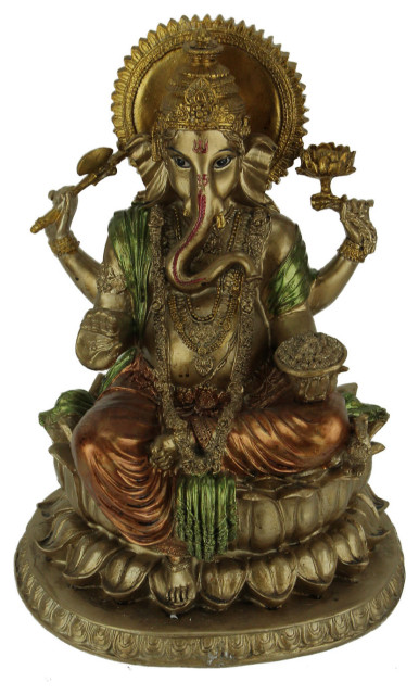 Golden Ganesha Holding Sacred Objects Statue