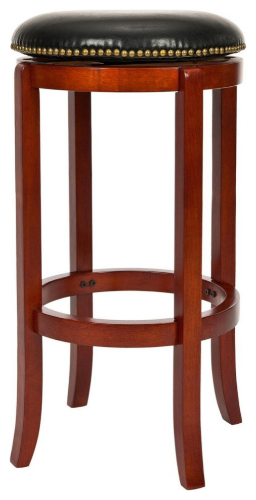 Nautica Swivel Counter Stool, Set of 2, Lt Cherry Frame/Black Seat Modern Bar Stools And