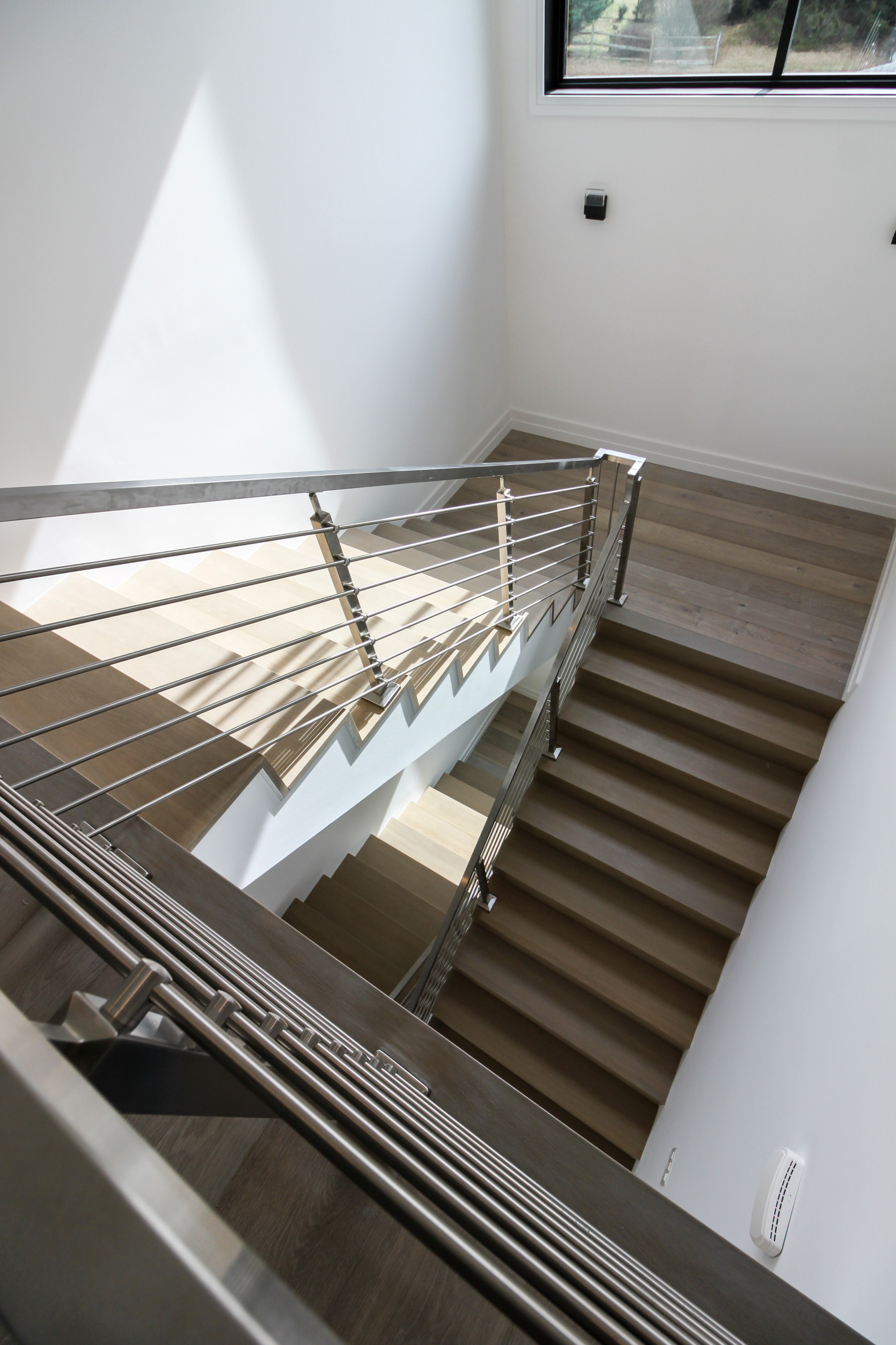 75_Modern Stairway: White O 75_ak & Stainless Steel Balustrade, McLean VA 22101