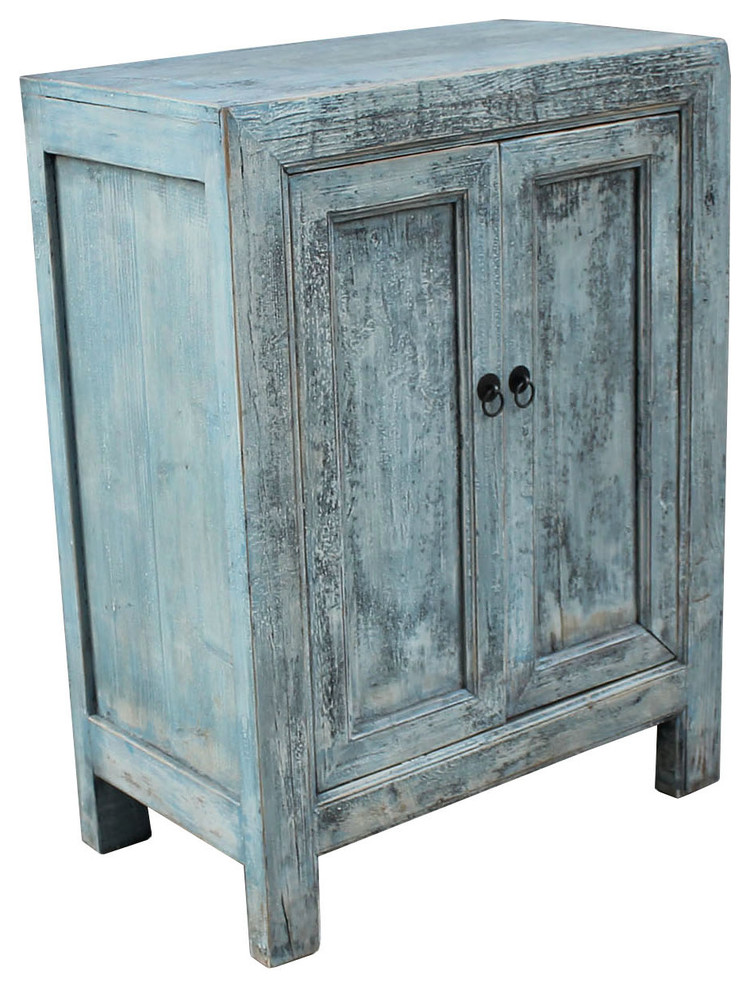 Distressed Blue 2 Door Wood Beach Style Accent Chests And